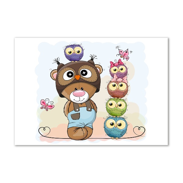 Glazen schilderij Teddybeer en uilen