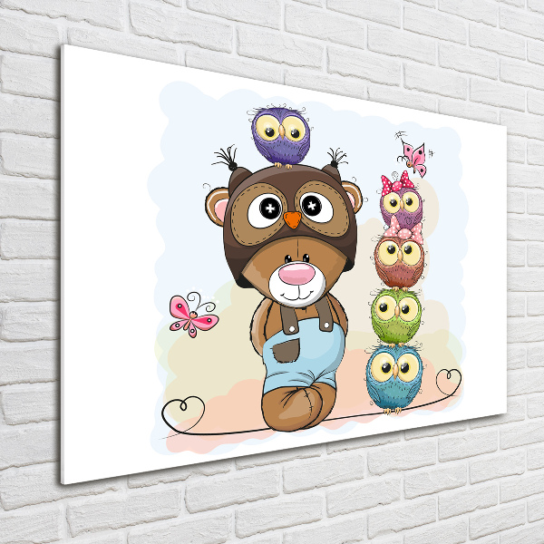 Glazen schilderij Teddybeer en uilen