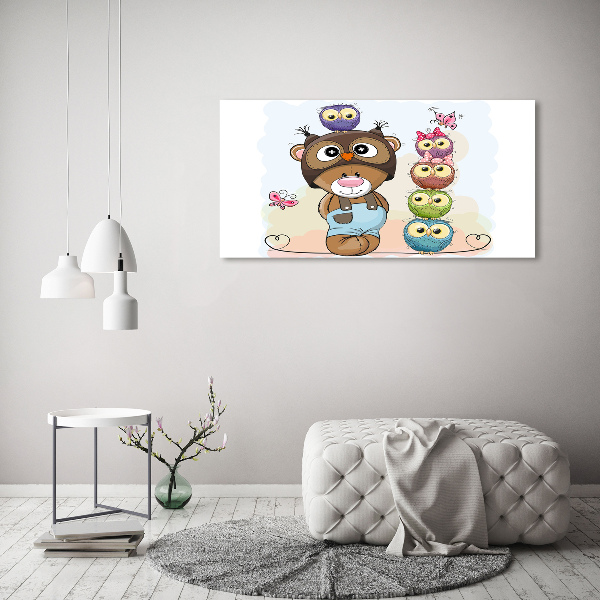 Glazen schilderij Teddybeer en uilen
