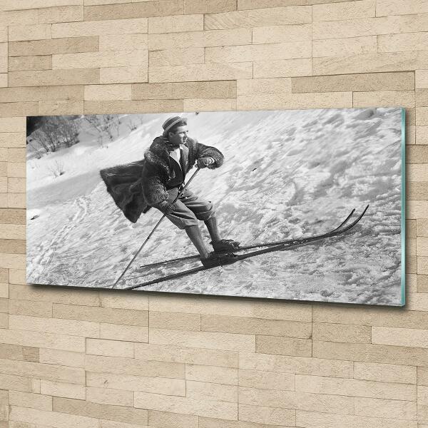 Schilderij glas Skiër