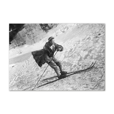 Schilderij glas Skiër