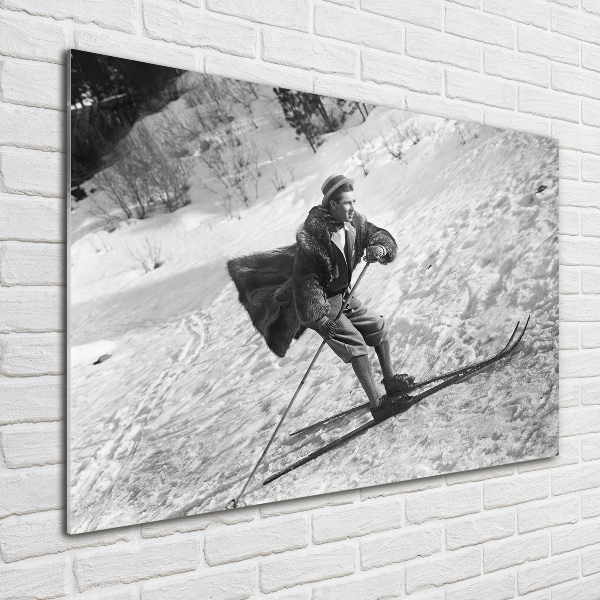 Schilderij glas Skiër