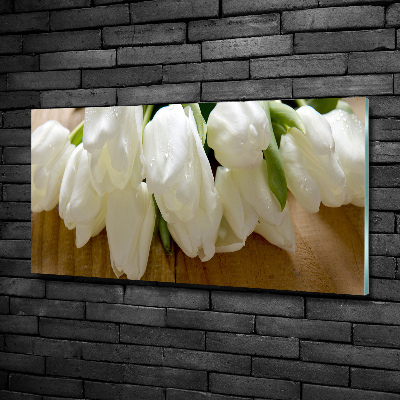 Schilderij op glas Witte tulpen