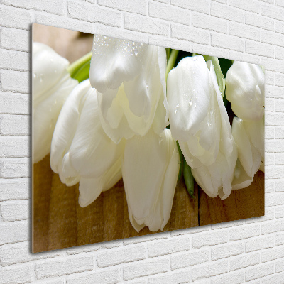 Schilderij op glas Witte tulpen
