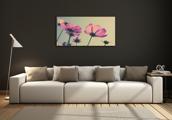 Schilderij glas Roze bloemen