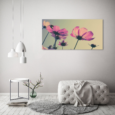 Schilderij glas Roze bloemen