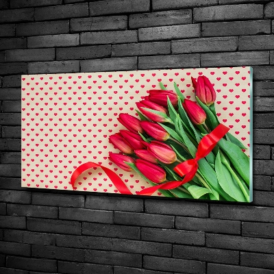 Foto schilderij op glas Hartvormige tulpen