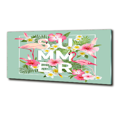 Schilderij glas Vakanties en flamingo's