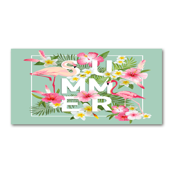 Schilderij glas Vakanties en flamingo's