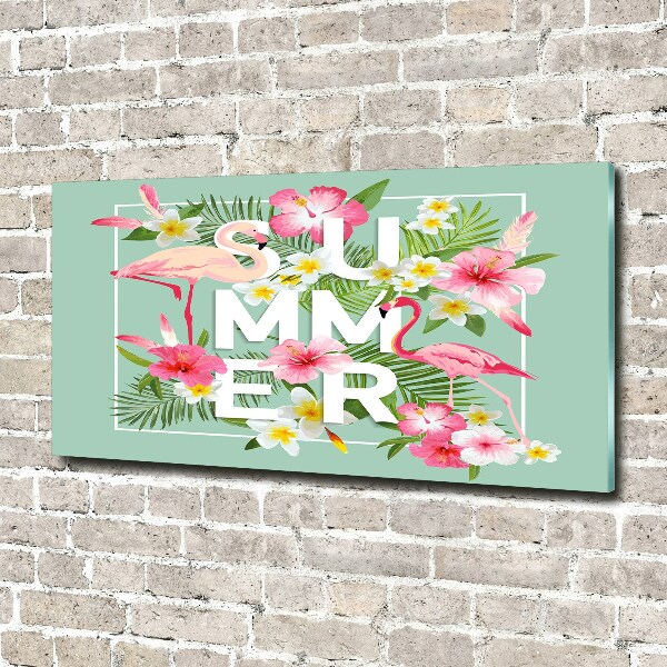 Schilderij glas Vakanties en flamingo's