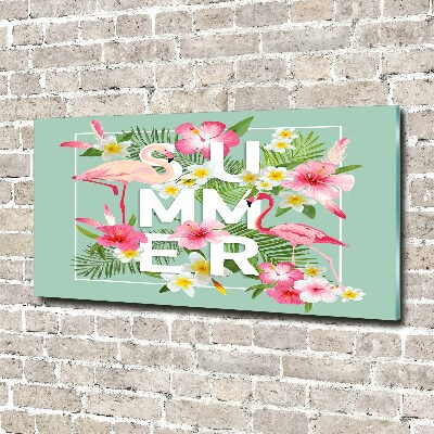 Schilderij glas Vakanties en flamingo's