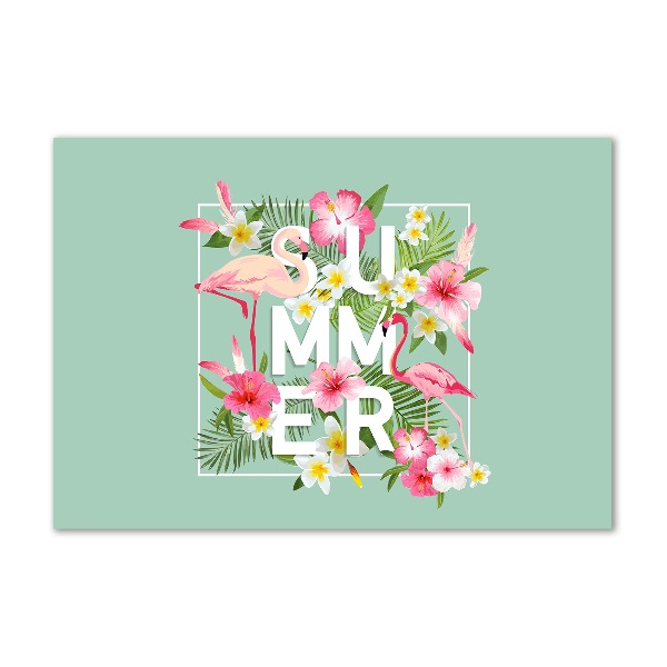 Schilderij glas Vakanties en flamingo's