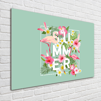 Schilderij glas Vakanties en flamingo's