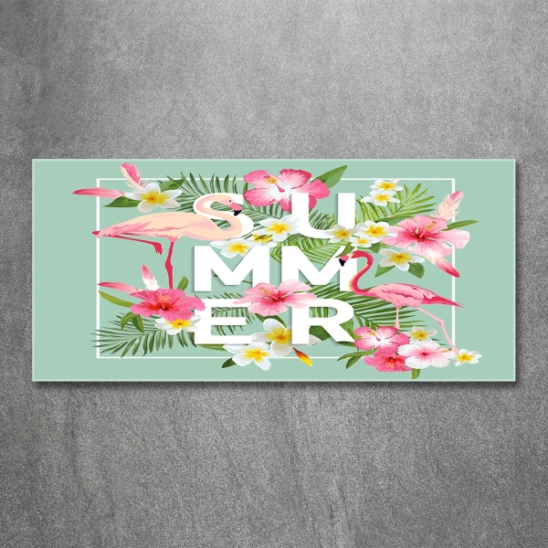 Schilderij glas Vakanties en flamingo's