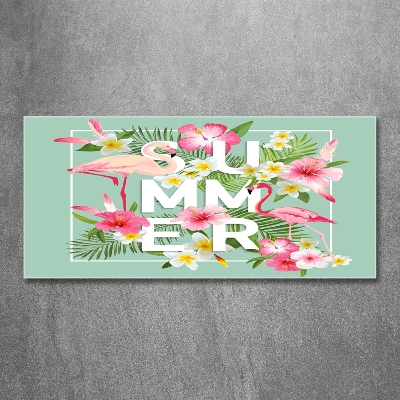 Schilderij glas Vakanties en flamingo's