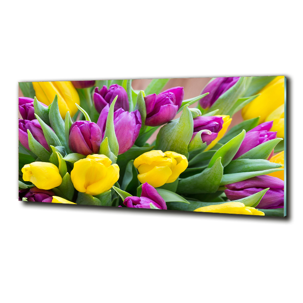 Schilderij glas Kleurrijke tulpen