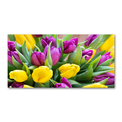 Schilderij glas Kleurrijke tulpen