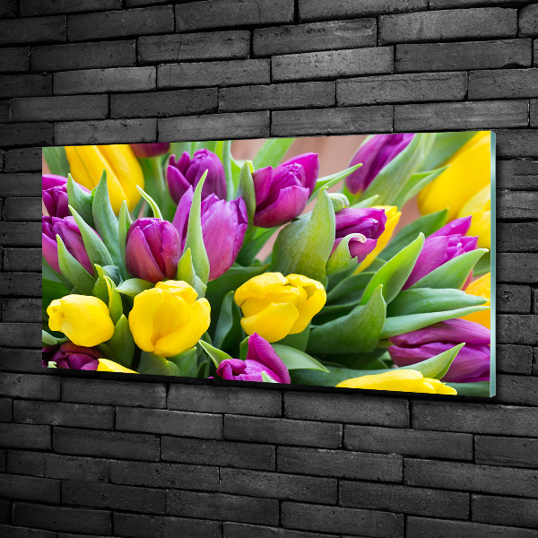 Schilderij glas Kleurrijke tulpen