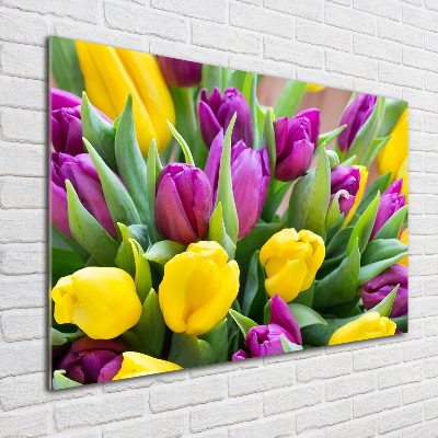 Schilderij glas Kleurrijke tulpen