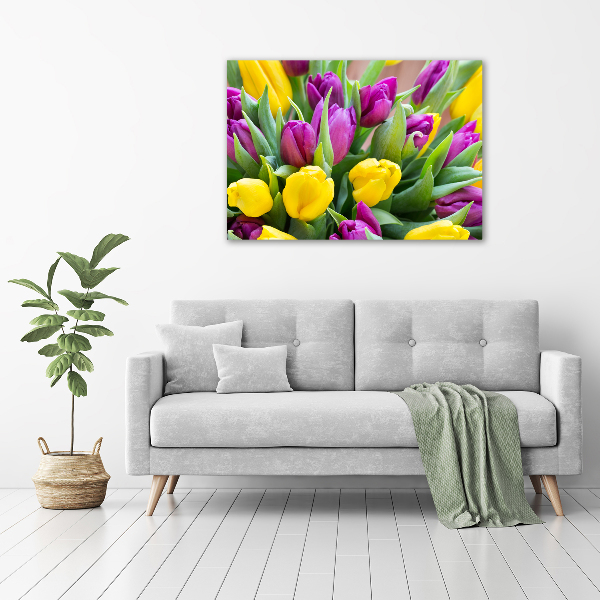 Schilderij glas Kleurrijke tulpen