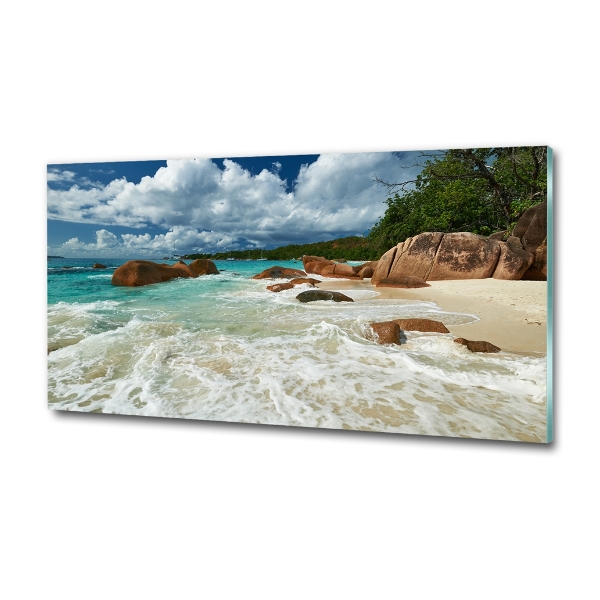 Schilderij glas Strand op de Seychellen
