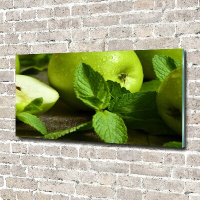 Schilderij glas Groene appels