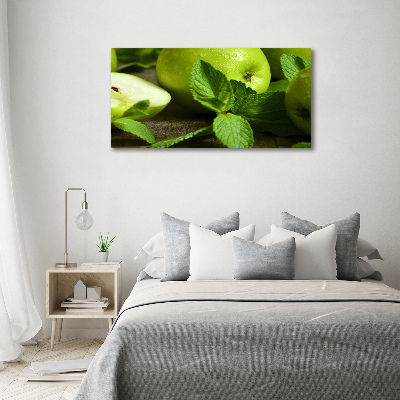 Schilderij glas Groene appels