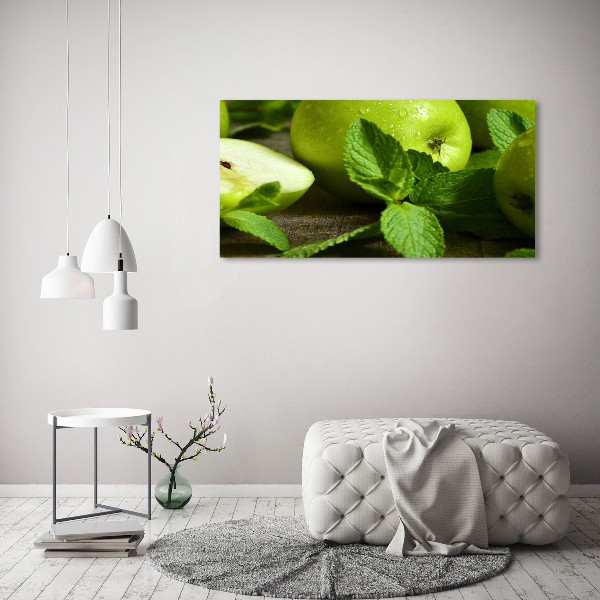 Schilderij glas Groene appels