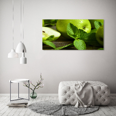 Schilderij glas Groene appels