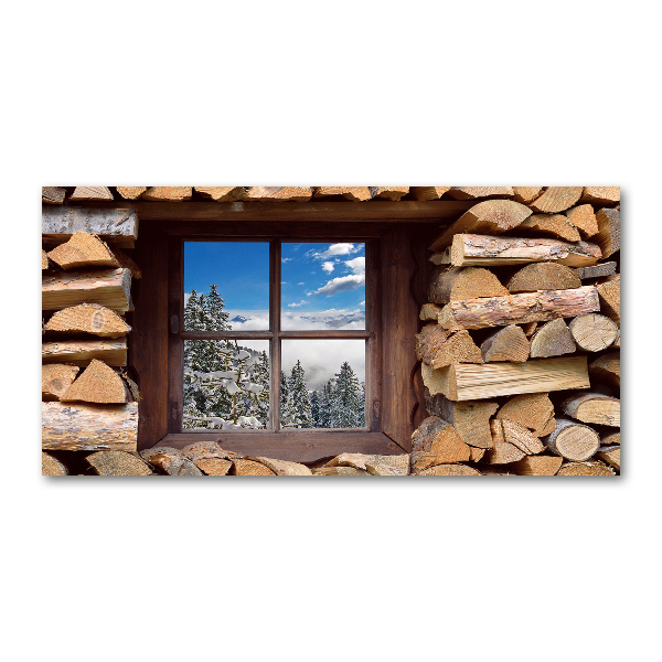 Glazen schilderij De winter buiten het raam.