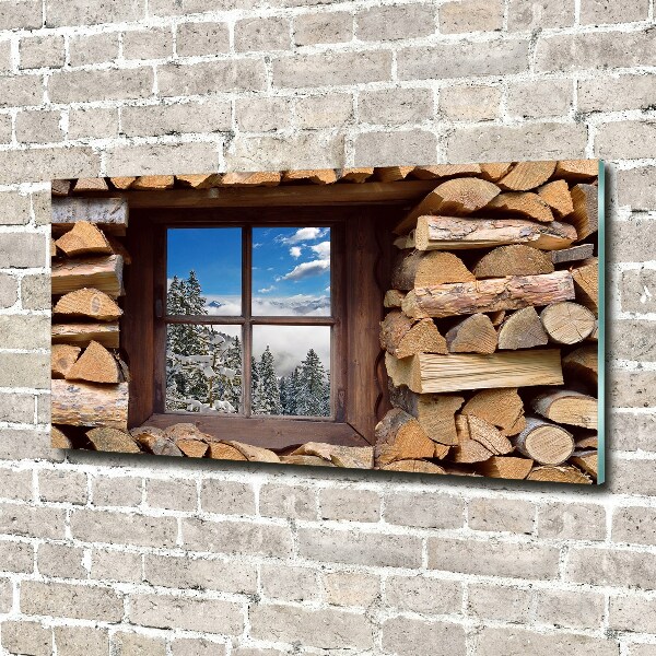 Glazen schilderij De winter buiten het raam.