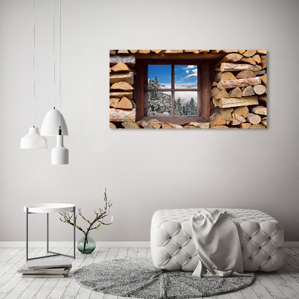 Glazen schilderij De winter buiten het raam.