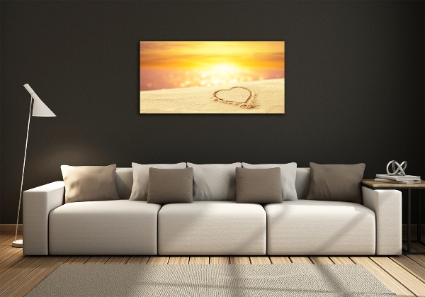 Schilderij glas Hart in het zand