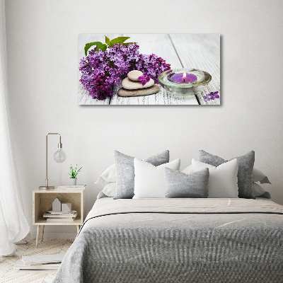 Foto schilderij op glas Seringen en zenstenen