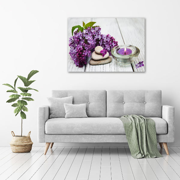 Foto schilderij op glas Seringen en zenstenen