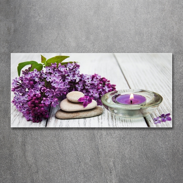 Foto schilderij op glas Seringen en zenstenen