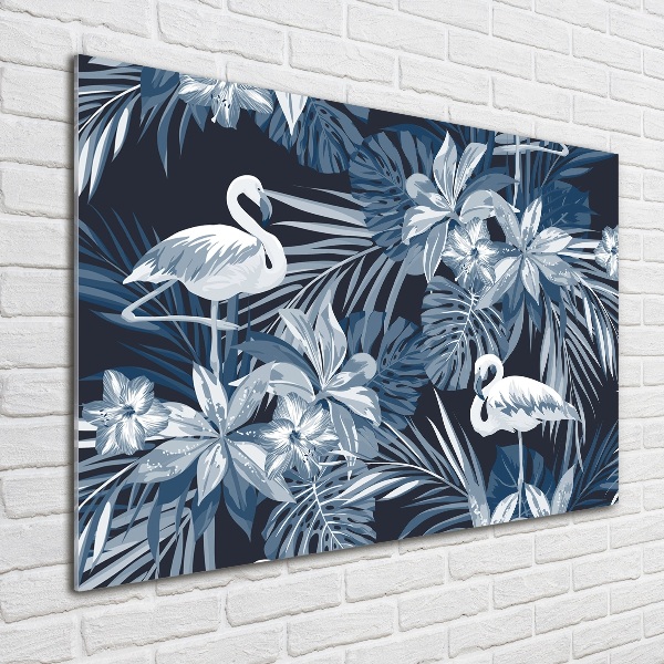 Schilderij op glas Flamingo's en planten