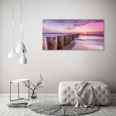 Foto schilderij op glas Houten golfbreker