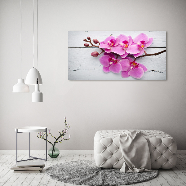 Schilderij glas Orchidee op hout