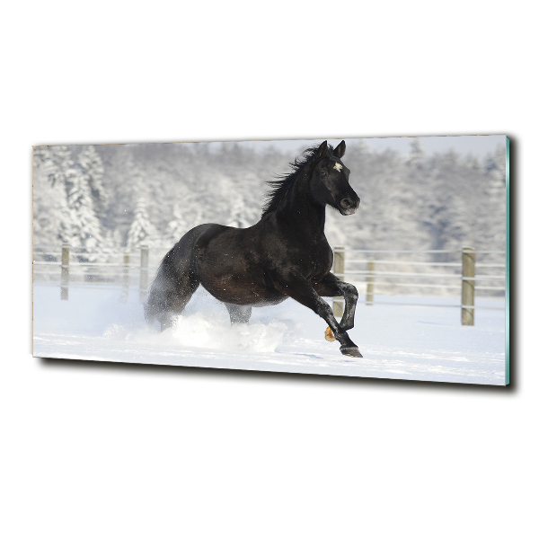 Schilderij glas Een paard dat galoppeert in de sneeuw