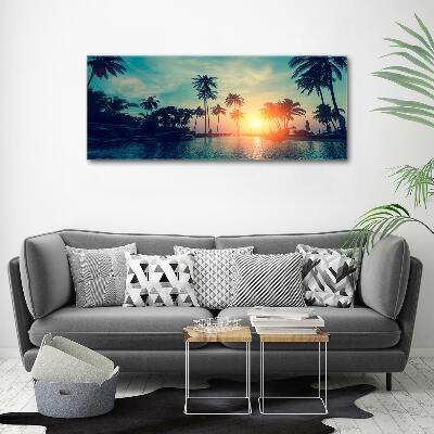 Schilderij glas Palm Sunset