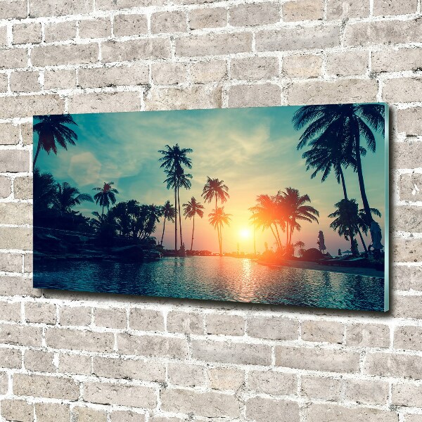 Schilderij glas Palm Sunset