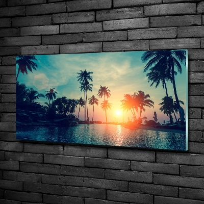 Schilderij glas Palm Sunset