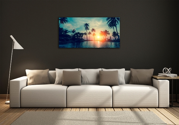 Schilderij glas Palm Sunset