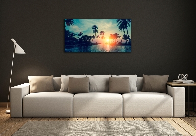 Schilderij glas Palm Sunset