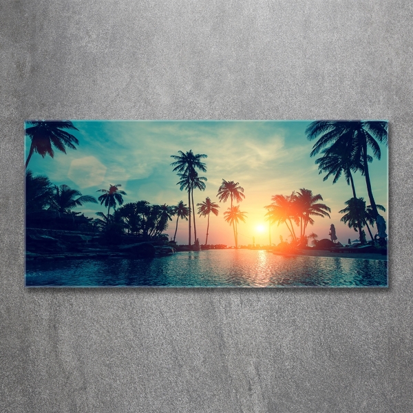 Schilderij glas Palm Sunset