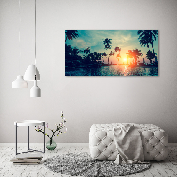 Schilderij glas Palm Sunset