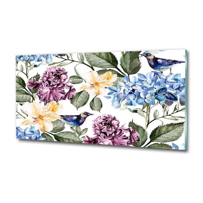 Schilderij glas Bloemen en vogels