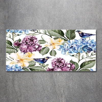 Schilderij glas Bloemen en vogels