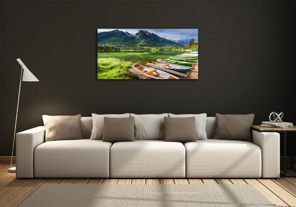 Schilderij op glas Boten op het meer